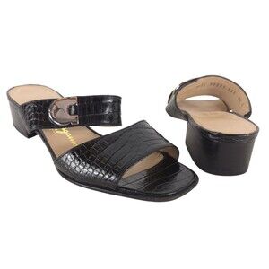 Vintage Salvatore Ferragamo Croc Embossed Gancini Sandal US 4.5 EU 35 Black $550